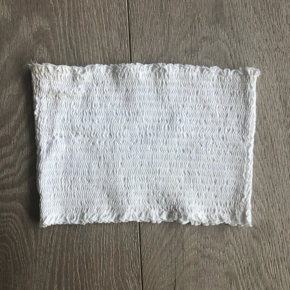 White Shirred Strapless Top from Garage